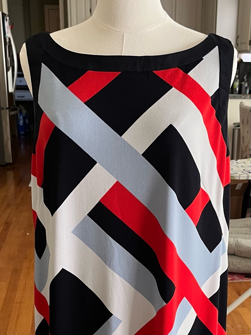 Ann Taylor Sleeveless Colorblock Geometric Print Shift Dress Size L